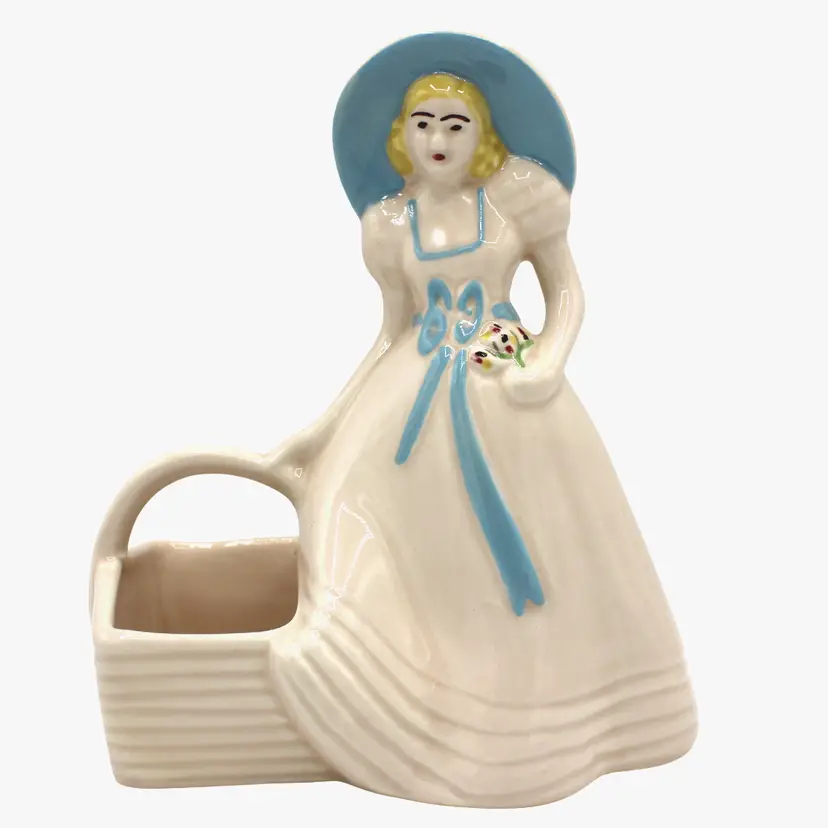 Vintage Hull Ceramic Pottery Planter Southern Belle with Blue Bonnet & Basket
