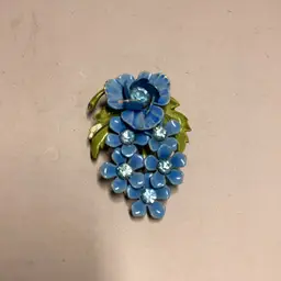 Blue Enamel Flower Bouquet Brooch 1 1/2”