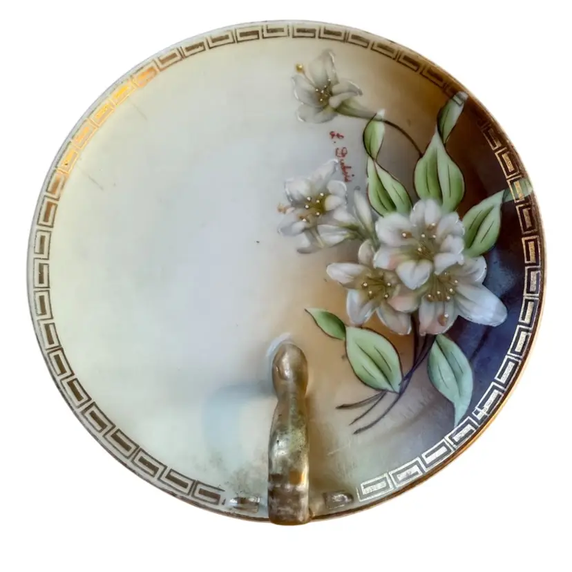 German nappy plate hand painted flowers