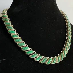 Vintage Fine Sterling Silver 950 Malachite Link Necklace VBV Taxco Mexico 112g