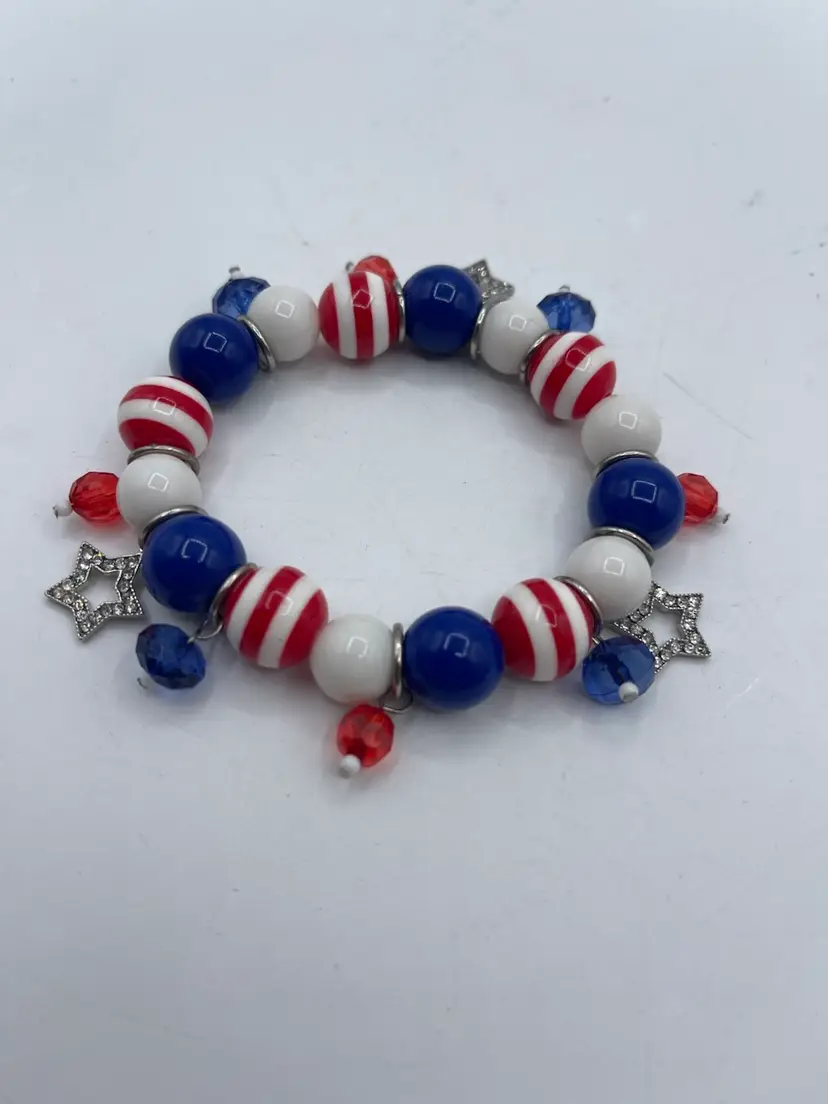 Bead Bracelet Red White And Blue Stretch 7”