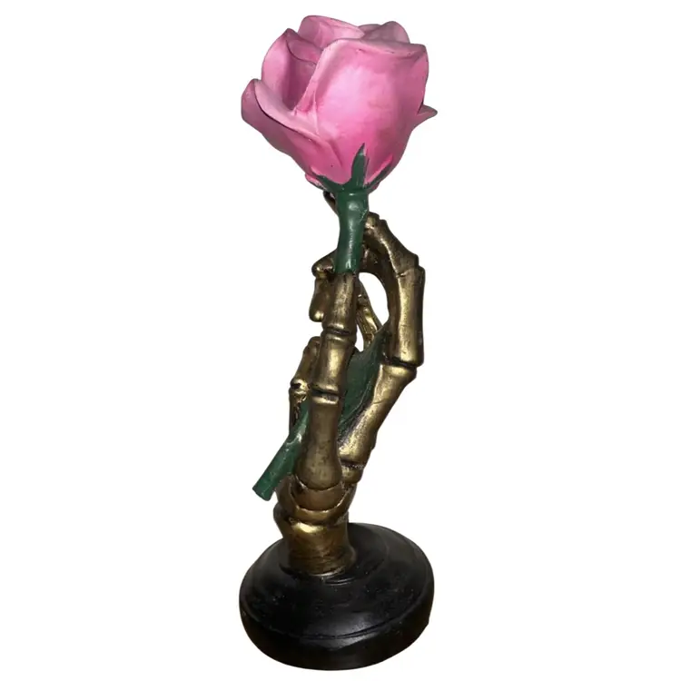 Ashland 11” Skeleton Hand Holding Pink Rose Statue Halloween Figurine