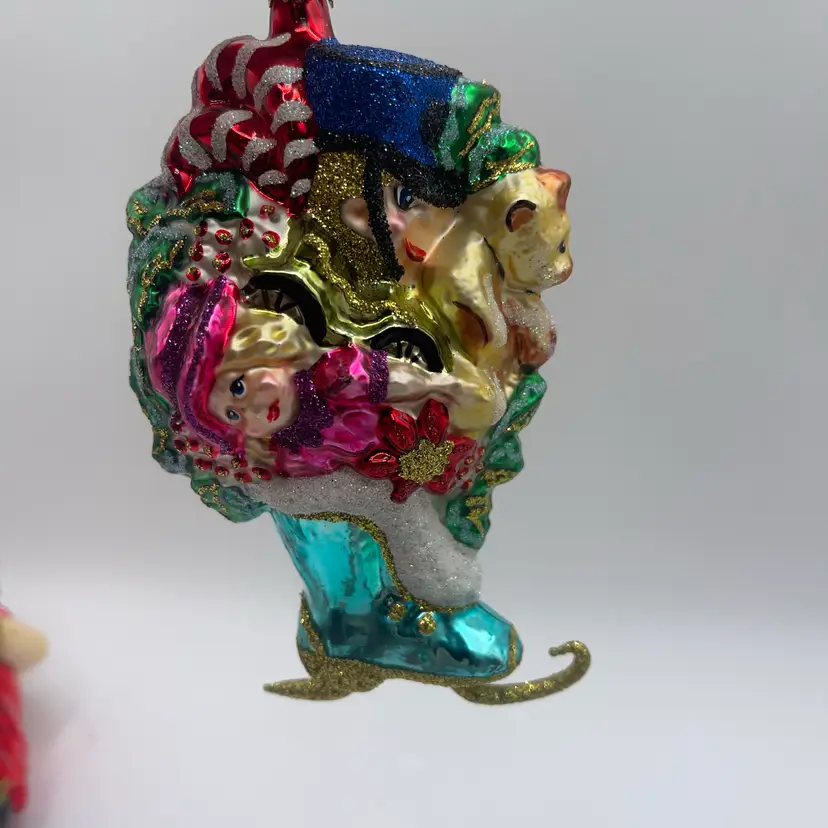 Larry Fraga 4.5” Blown Glass Ornament Ice Skate With Toys Glitter