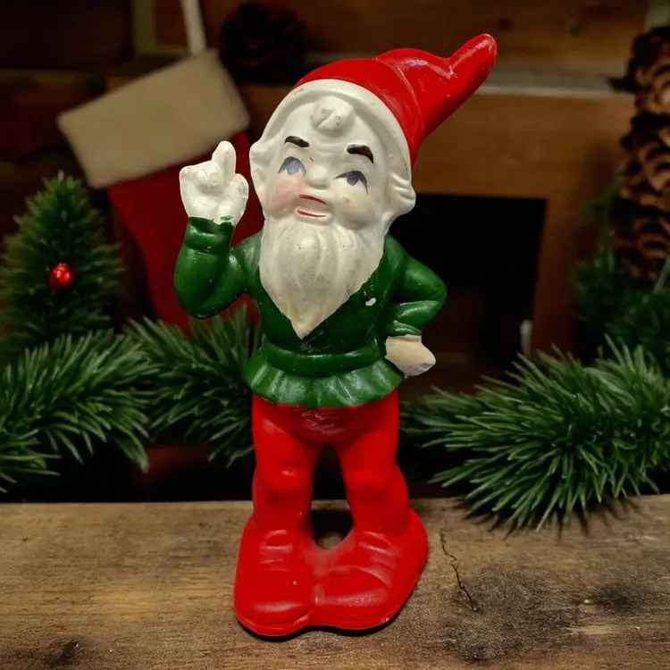 Vintage Christmas Santa Gnome Elf Grumpy Chalkware Figurine Japan Mid Century