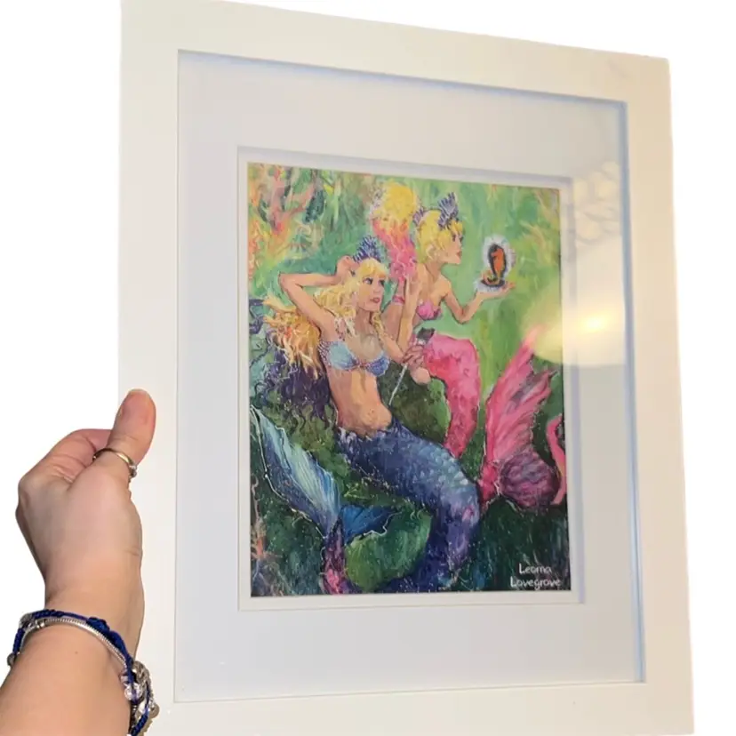 Framed Print Florida Artist Leoma Lovegrove Club Mermaid “Zoe & Zadie” (13” X 16” Framed) Print Is 8x11