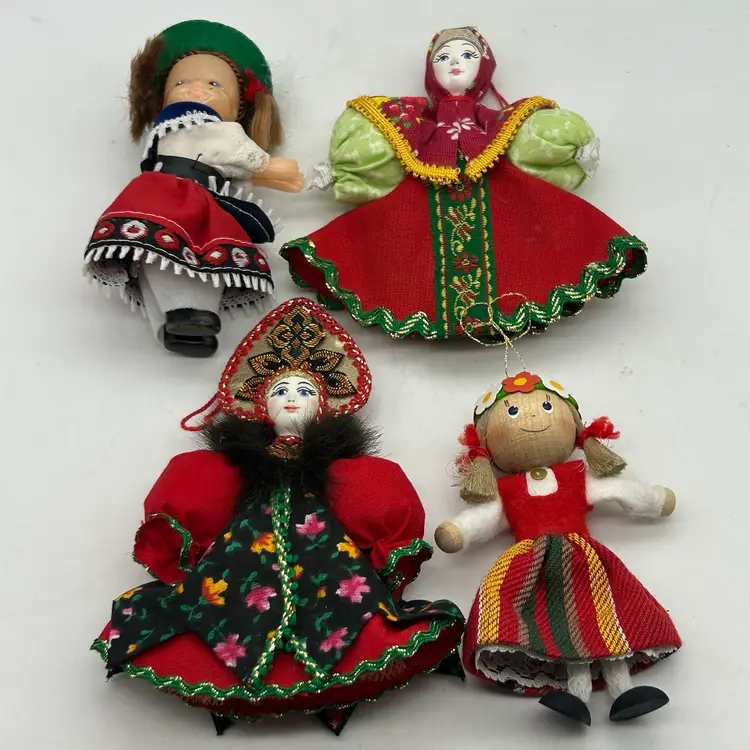 Lot Of 4 European Girl Dolls Ornaments