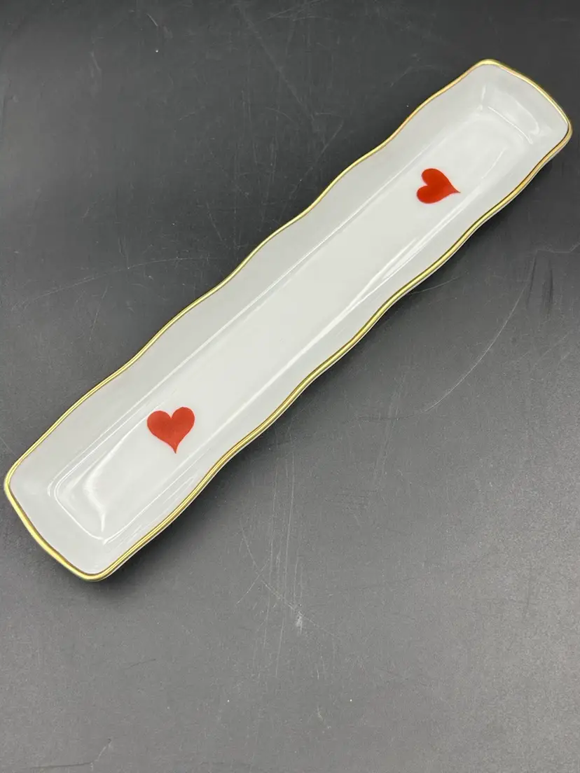 Vintage Porcelain Limoges France, Heart Design, And Gold Rimmed Olive Dish