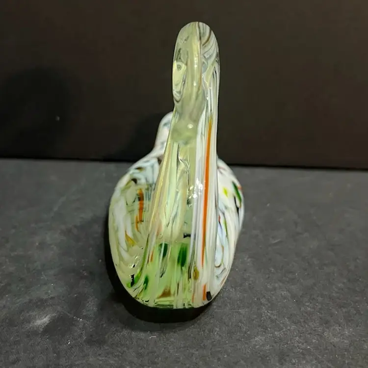 Multicolor Speckled Art Glass Swan ~3.75” x 5.5” x 2.25”