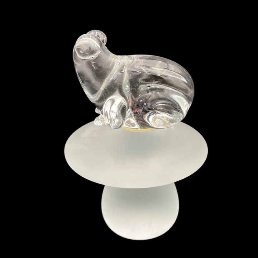 Vintage Napkoware Clear Glass Frog sitting on a Satin Glass Mushroom