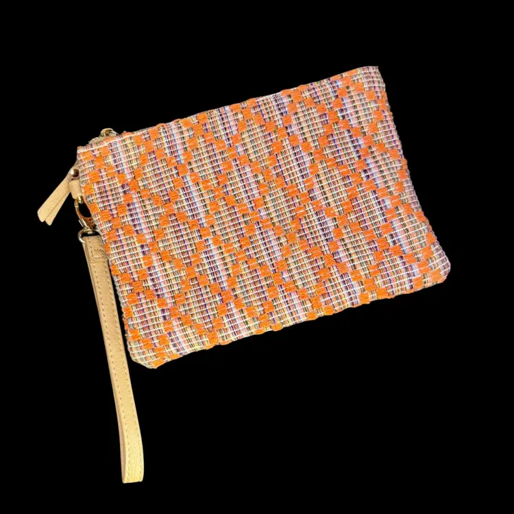Orange Crosshatch Multicolored Wrist Bag Clutch