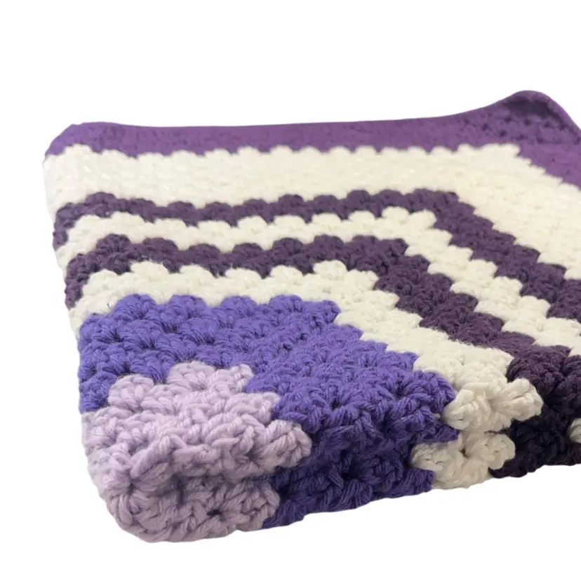 Purple and White Crochet Lap Throw | 36”