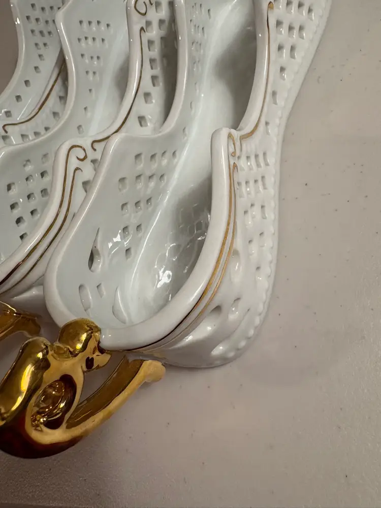 Museum Re Creations 3 Porcelain Flatware Caddies 24Kt Gold Trim Godinger Fancy