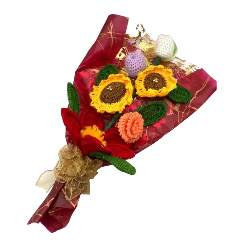BIN - Crochet Bouquet Of Flowers Sunflowers Tulips Handmade 23”