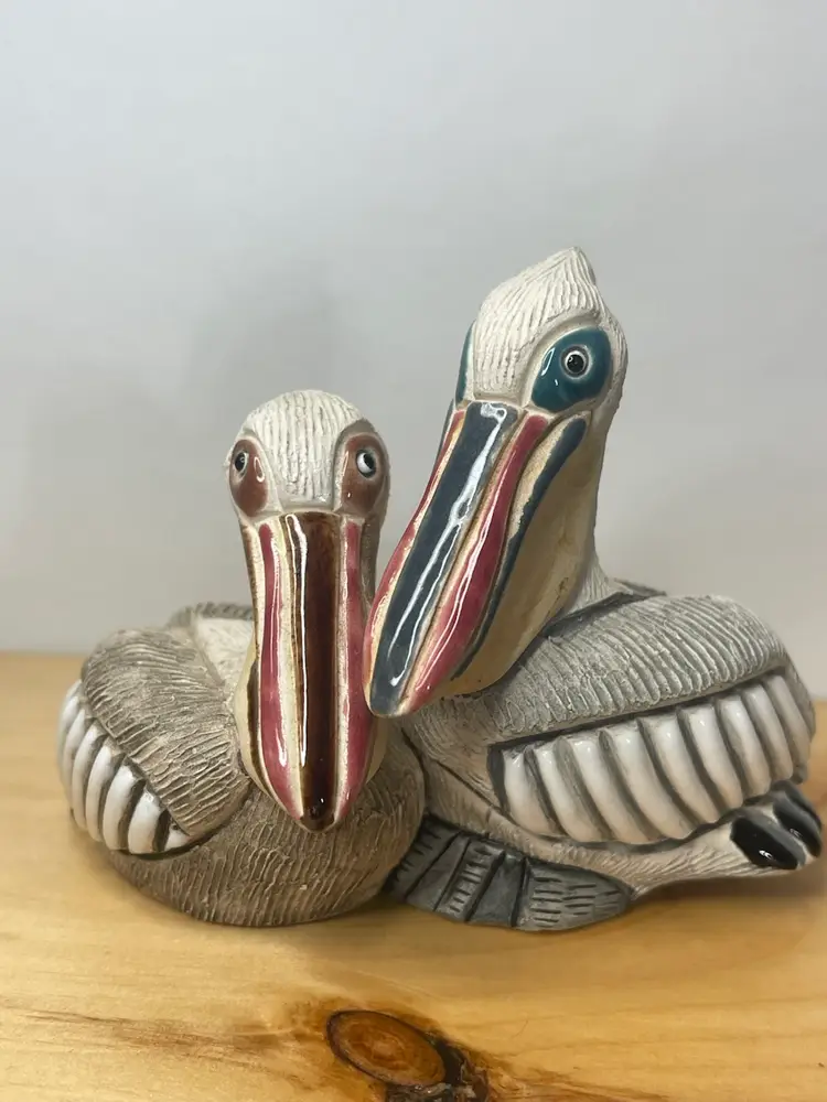 Vintage, Handmade Coad Peru Clay Pelicans
