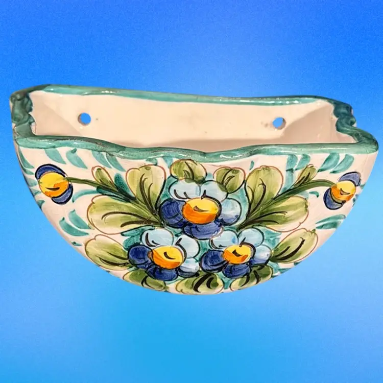 Vintage Redware Pottery Handpainted Italian Wall Pocket