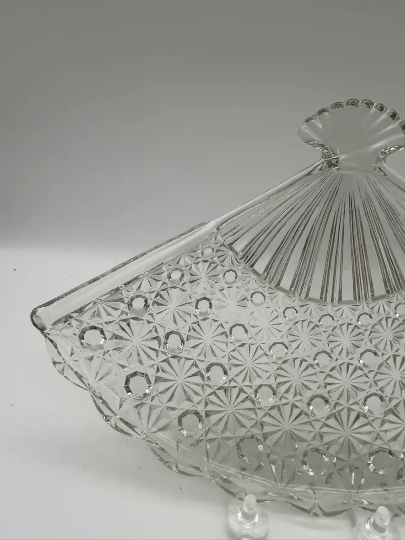 Daisy & Button Glass Fan Shaped Dish