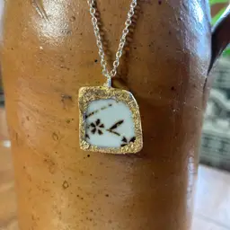 Broken Pottery Artisan Made Floral Pendant Sierra Stoneware Plate Handcrafted Necklace 3/4 in x 3/4 in