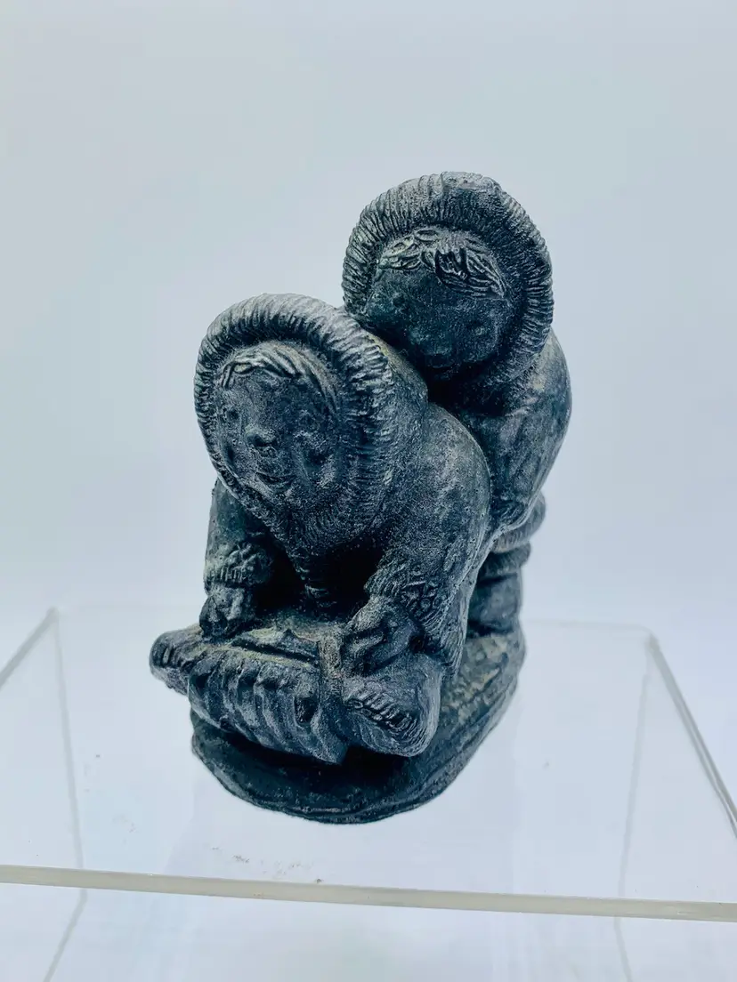 Vintage Wolf Original Canada Inuit Eskimo Kids Sledding Fun Sculpture Hand Made
