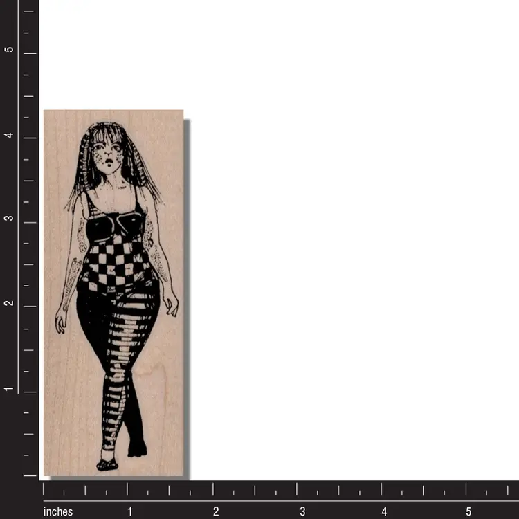Whimsical Art Lady Walking Rubber Stamp