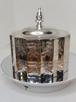 Hollywood Regency Glam Silver 1991 Trinket Jewelry Box Velvet Christmas Diva
