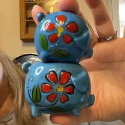 Cute Blue Painted Salt And Pepper Shaker Piggies