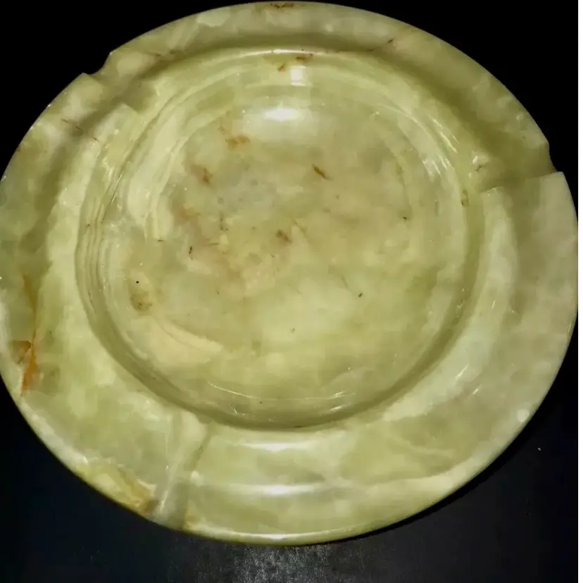 Vintage Onyx Art Deco Ashtray Italy Brass Base