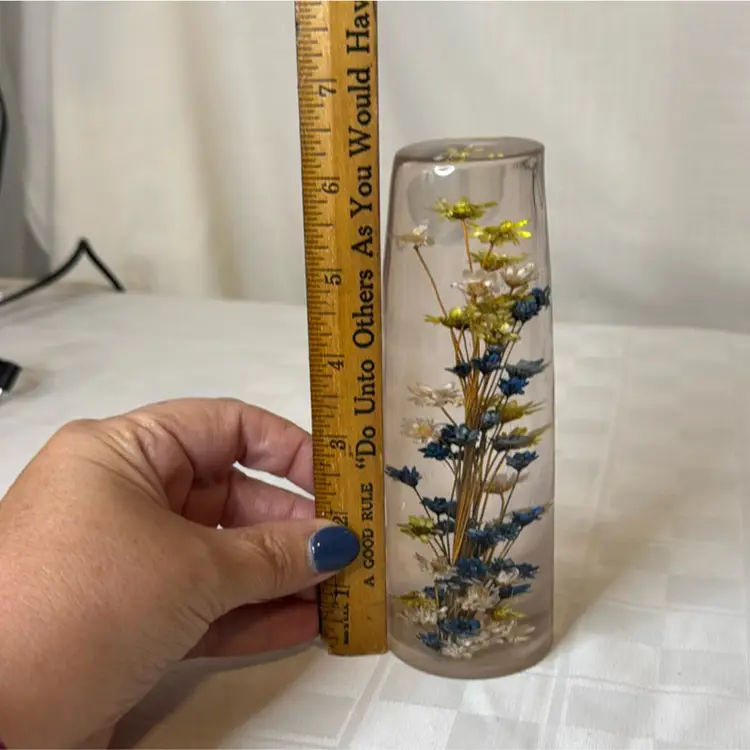 Lucite Paperweight With Dried Flowers, 6.25”