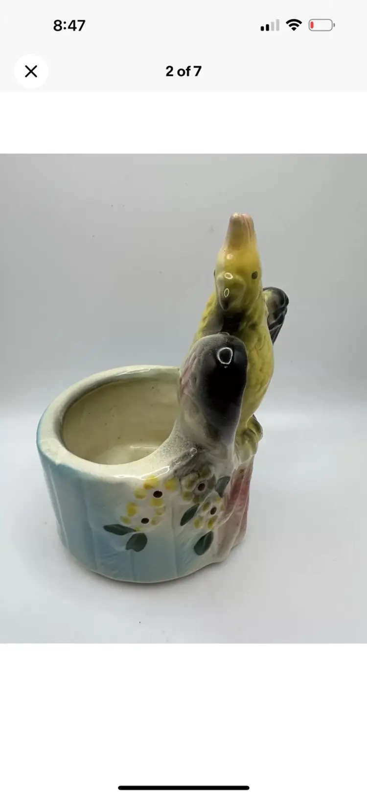 Vintage Mid Century American Bisque Pottery Cockatoo Parrot Bird Planter 5.75”T