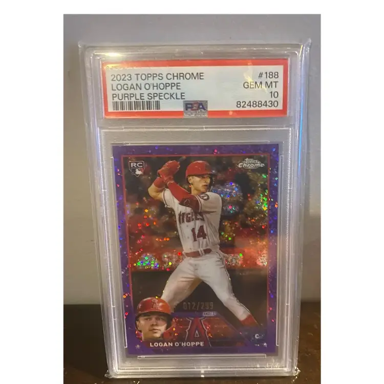 2023 TOPPS CHROME LOGAN O’HOPPE PURPLE SPECKLE RC /299 GEM MT 10
