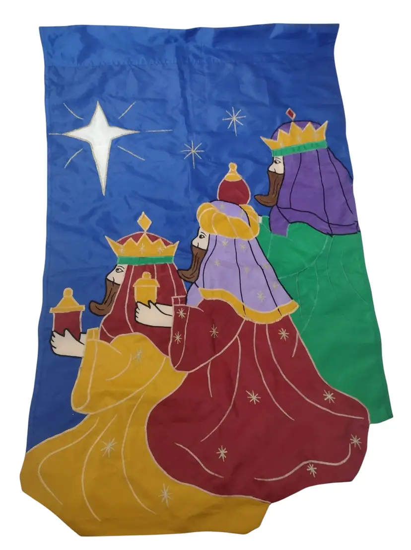 Vintage 3 Wiseman Kings Embroidered Garden Flag Double Sided 47 x 28