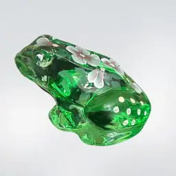 Fenton Green Glass Hand Painted  And Signed With sticker Frog