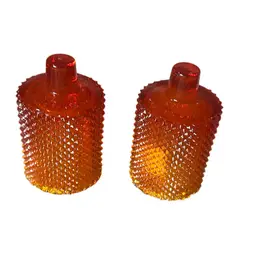 2 Vintage Faroy Orange Amberina Diamond Point Votive Peg Candle Holder 1970s GLOWS