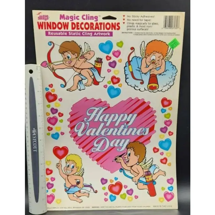 Vtg New Old Stock Reusable Cupids/ Hearts Vinyl Stick Valentine's Day Window Decorations