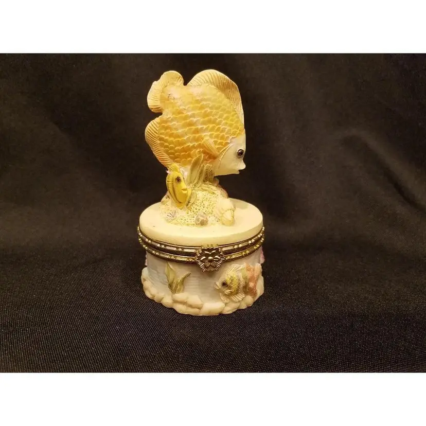 TROPICAL FISH RESIN Hinged Trinket Box