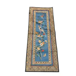 Vintage Silk Hand Embroidered Hanging - Bird, Flowers, Butterfly - 10” X 24”