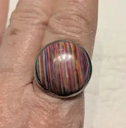 Vintage Sterling Silver Ring with Striped Red Casilica Cabachon, Size 8.25