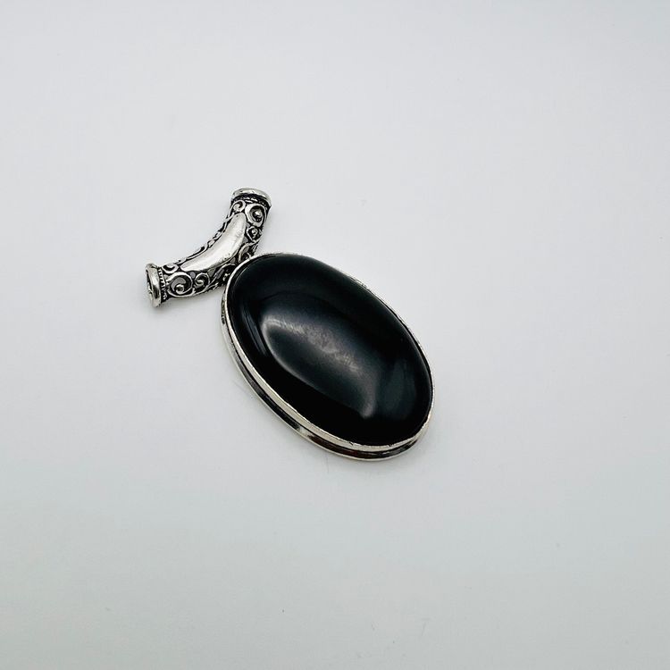 Handcrafted Black Onyx Pendant in Sterling Silver Finish