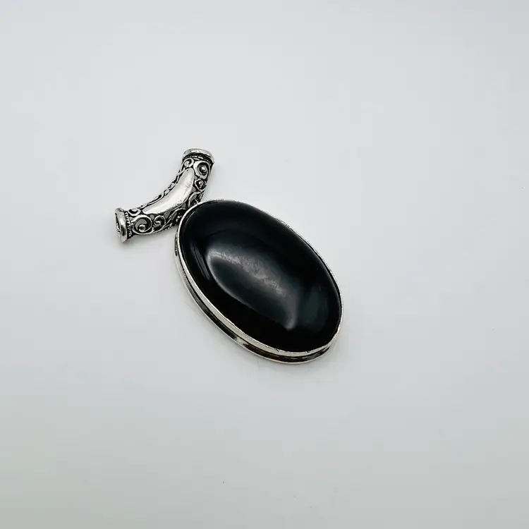 Handcrafted Black Onyx Pendant in Sterling Silver Finish