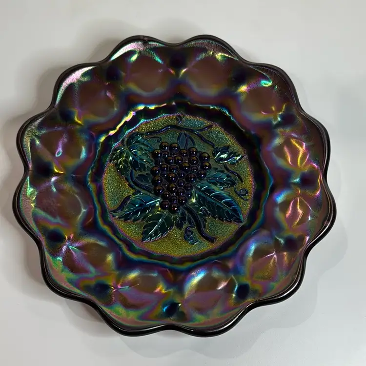Carnival Glass Plate Heavy Grape Amethyst Purple Iridescent 8”