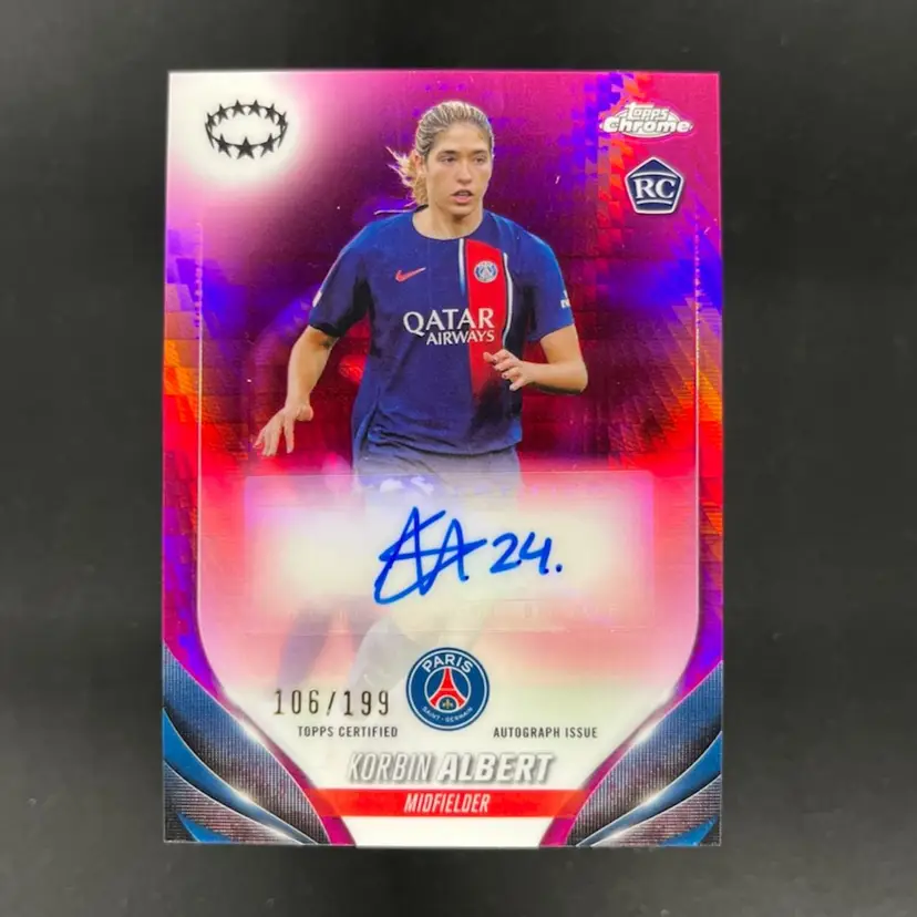 Korbin Albert 2023/24 Topps Chrome UEFA Women Pink Autograph /199 Soccer Card