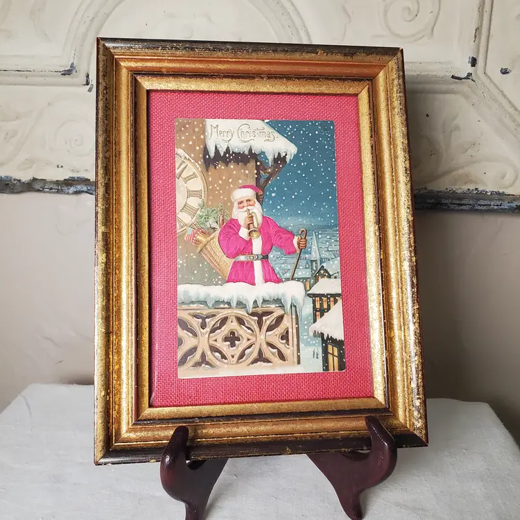Framed Santa Print in Gold Frame