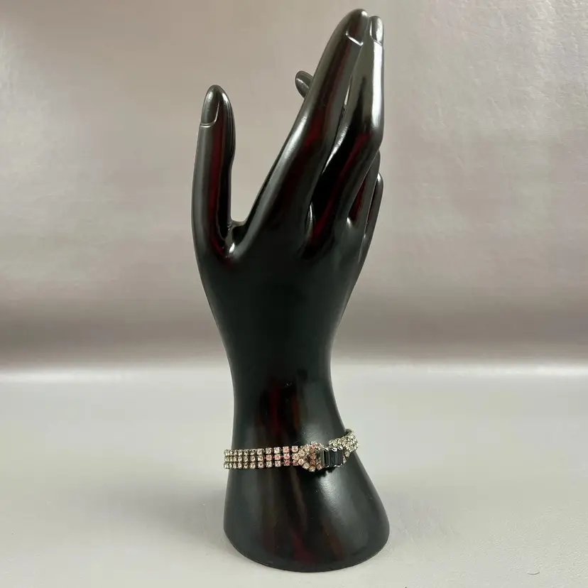 Vintage Triple Row Bracelet Pronged Rhinestones Closed Back Loose Clasp 7"