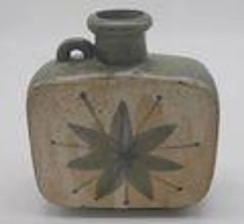 MCM Tucci Japan Green Brown Atomic Design Square Flat Stoneware Saki Bottle/Jug