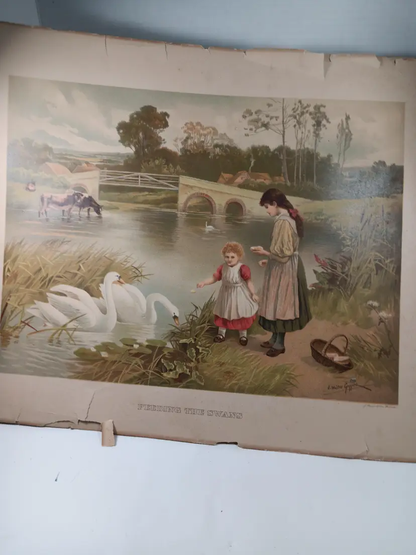 Vintage 'Feeding the Swans'  Print