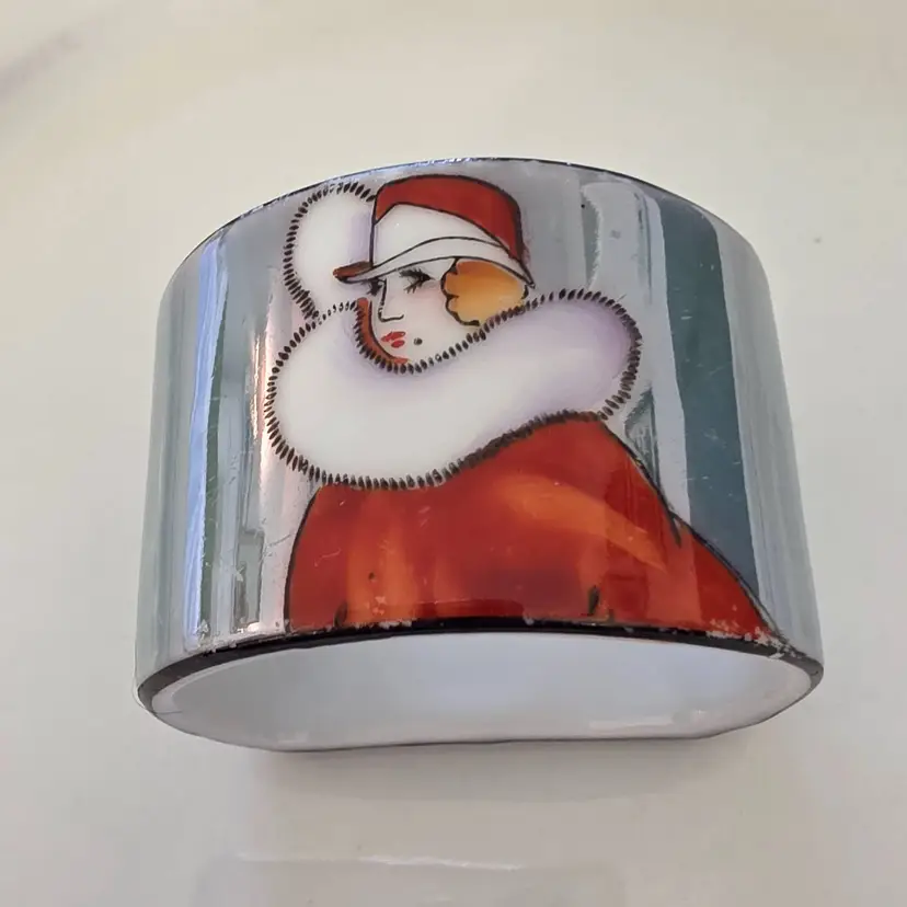 Vintage Noritake Art Deco Lady Lusterware Napkin Ring | Hand Painted Japan