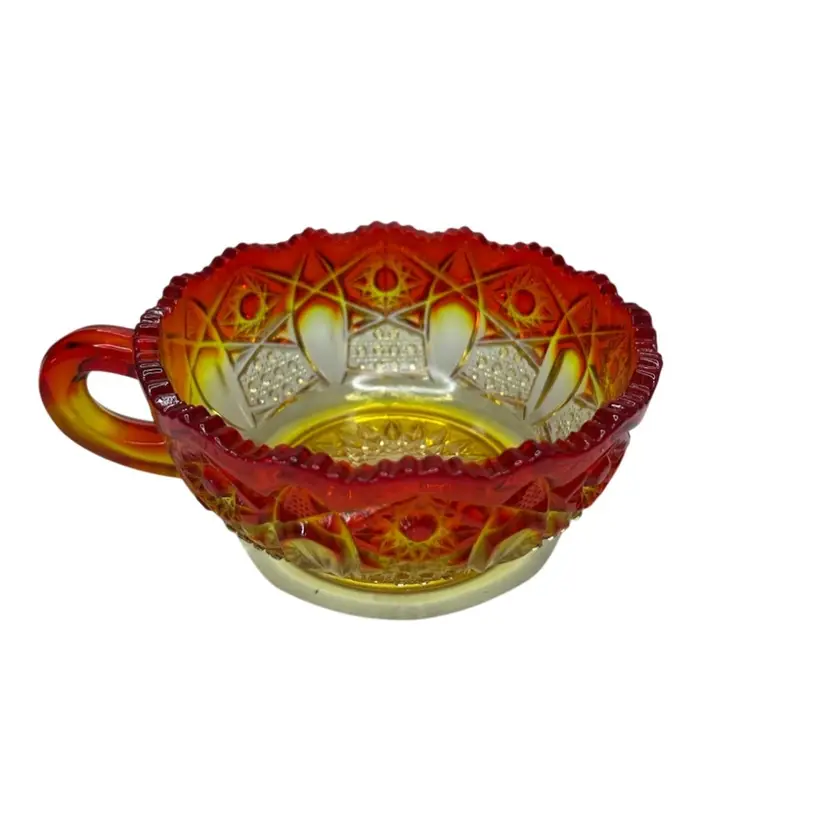 @ 5 1/2x 2 1/2 L. E. Smith Amberina Glass Nappy Bowl Quintee Pattern Sawtooth Edge