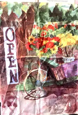 Vintage NEW Toland House OPEN Flag Sign Tie Dyed Flowers Design USA 36" x 24"