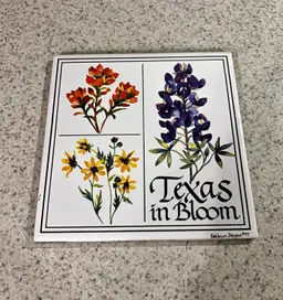Texas in Bloom Ceramic Tile Trivet by Kathryn Designs 1994
