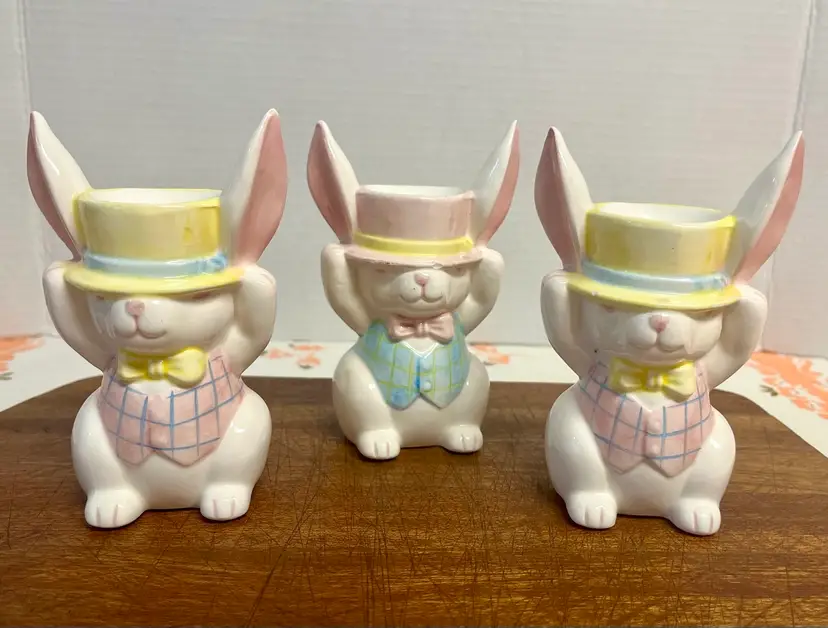 Vintage Midwest Easter Bunny Egg Cups Anthropomorphic Decorative Figurines