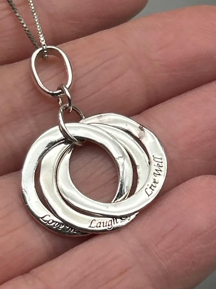 Promise Collection – 925 Sterling Silver Italy Interlocking Rings Necklace “Live Well • Laugh Often • Love Much” – 18” Chain